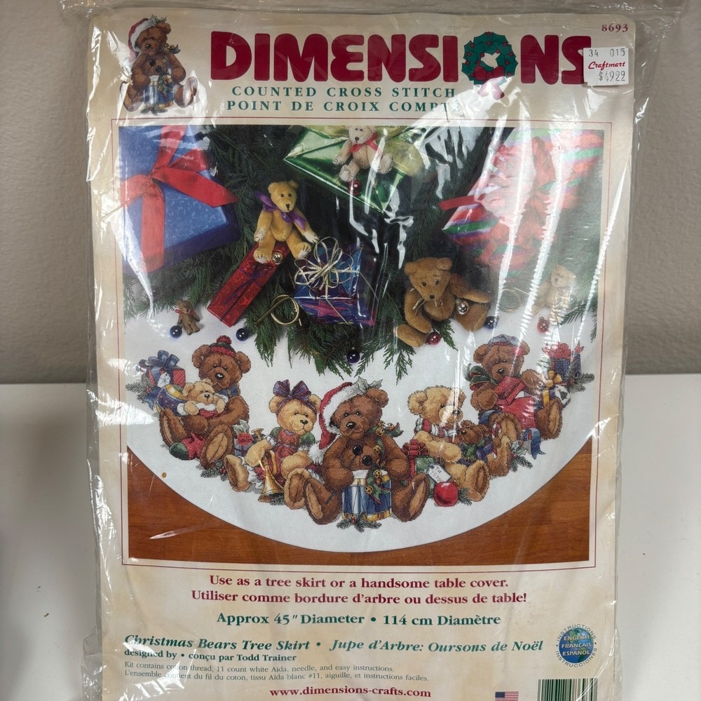 Dimensions Christmas Bears Tree Skirt Counted Cross Stitch Kit 8693 Todd Trainer